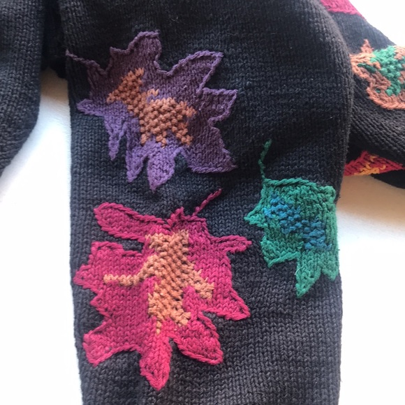 VINTAGE | Black Fall Leaves Hand Knit Grannycore Sweater Cardigan - Picture 8 of 13